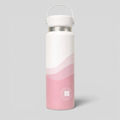 Stockka white and pink wave design metal water bottle with white lid and metal handle