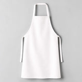 Stockka minimalist full-length white polyester-cotton blend apron with adjustable neck strap and long waist ties.