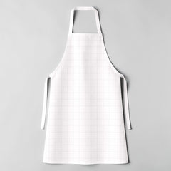Stockka minimalist full-length white polyester-cotton blend apron with adjustable waist ties and a fixed neck strap.