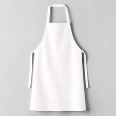 Stockka minimalist full-length white polyester-cotton blend apron with adjustable neck strap and long waist ties.