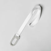 Stockka white polyester lanyard with clear swivel hook and repeating teal logo pattern. Ideal for ID badges and keys.
