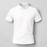 Stockka white polyester short sleeve raglan polo shirt with button collar, ideal for sports or team wear.