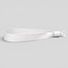 Stockka white polyester wristband with adjustable plastic closure, ideal for events and festivals.