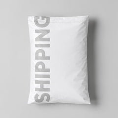 Stockka white vertical shipping mailer bag with self-adhesive strip, made of durable LDPE plastic.