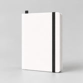 Stockka white soft cover notebook with elastic closure and ribbon bookmark, 80 lined pages.