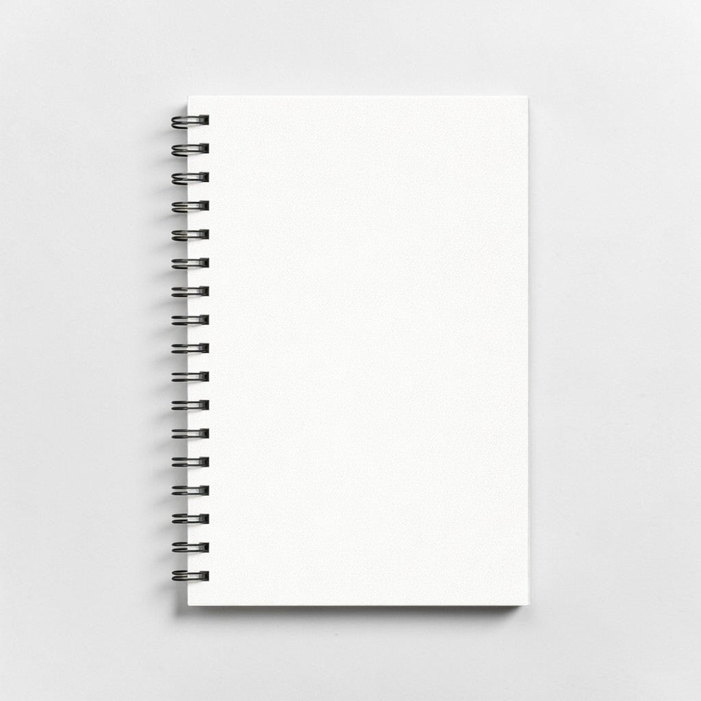Stockka white spiral notebook with 80 lined pages and a hard cover, perfect for custom designs.