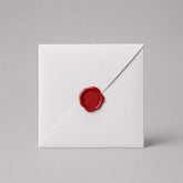 Stockka white square envelope with classic four-wing closure, sealed with a red wax stamp. Made from quality white wood-free paper.