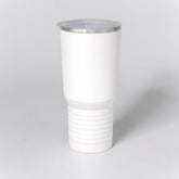 Stockka white stainless steel double-walled thermal tumbler with clear lid and non-slip base. Ideal for travel.