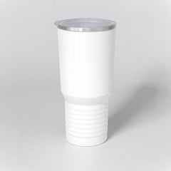 Stockka white stainless steel double-walled thermal tumbler with clear lid and non-slip base. Ideal for travel.