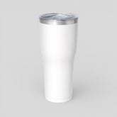 Stockka white stainless steel thermal tumbler with clear spill-proof lid, 30oz capacity, ideal for travel and daily use.