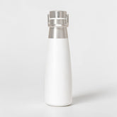 Stockka white brushed stainless steel water bottle with silver metal cap, slim design for everyday use.