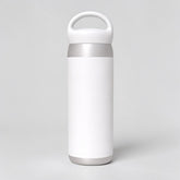 Stockka white stainless steel double-walled thermal water bottle with integrated top handle and customizable exterior.