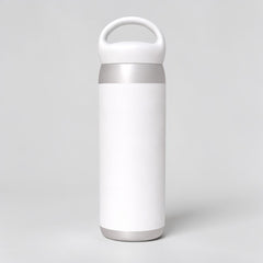 Stockka white stainless steel double-walled thermal water bottle with integrated top handle and customizable exterior.