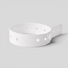 Stockka white vinyl wristband with secure snap closure and adjustable holes, ideal for events and limited entry.