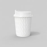 Stockka white paper coffee cup with black lid and wavy texture, 350gsm.