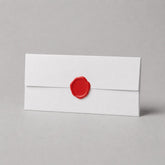 Stockka elegant white 250gsm uncoated paper envelope with red wax seal detail. Ideal for formal invitations and official documents.