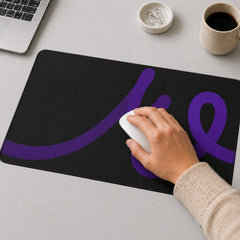 Stockka wide black mousepad with purple abstract design, suitable for keyboard and mouse.