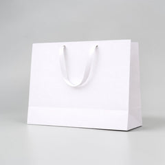 Wide White Shopping Bag with Light Flat Fabric Handles