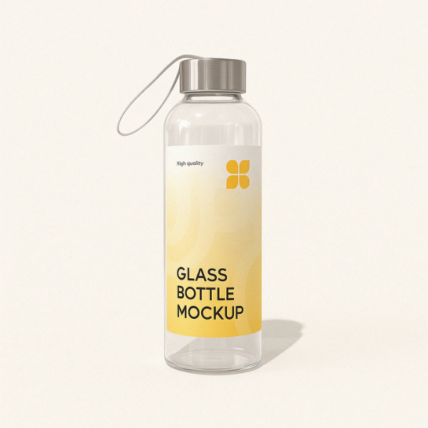 glass bottle water bottle borosilicate mockup