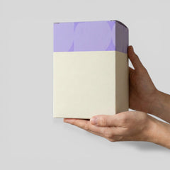 Stockk rectangular standing gift box, cream base with a lavender lid featuring a subtle geometric pattern. Ideal for personal items, cosmetics, or candles.