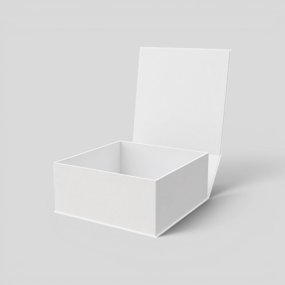Stockk white square magnetic gift box, rigid cardboard with magnetic closure, ideal for luxury packaging and gifts.