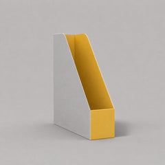Stockka grey and yellow A4 cardboard document holder, open diagonal design for office organization.