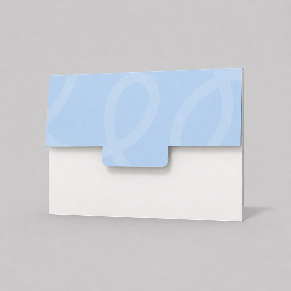 Stockka A4 horizontal envelope folder in white and light blue with a flat closure tab and subtle swirl pattern.