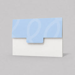 Stockka A4 horizontal envelope folder in white and light blue with a flat closure tab and subtle swirl pattern.