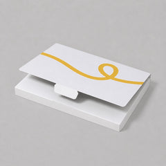 Stockka A4 presentation folder with a yellow ribbon design and a white closure tab, made of rigid cardboard.