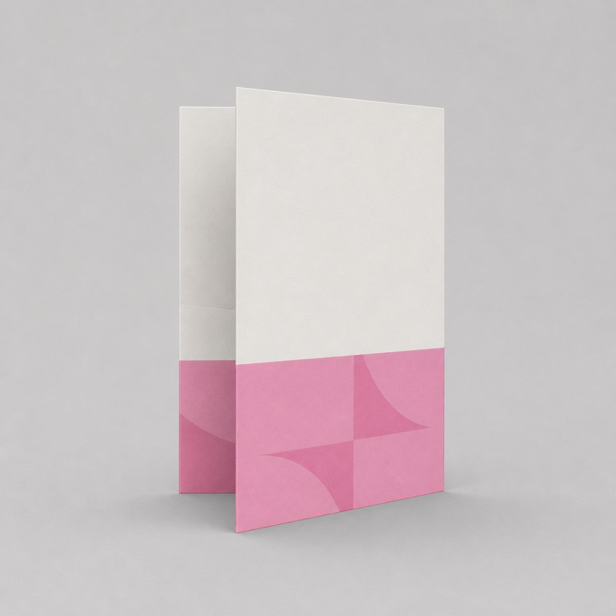 Stockka A4 project folder with two pockets, white and pink geometric design, made of cardboard.