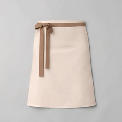 Stockka classic waist apron in beige cotton-polyester blend with brown tie belt, ideal for cafes and restaurants.