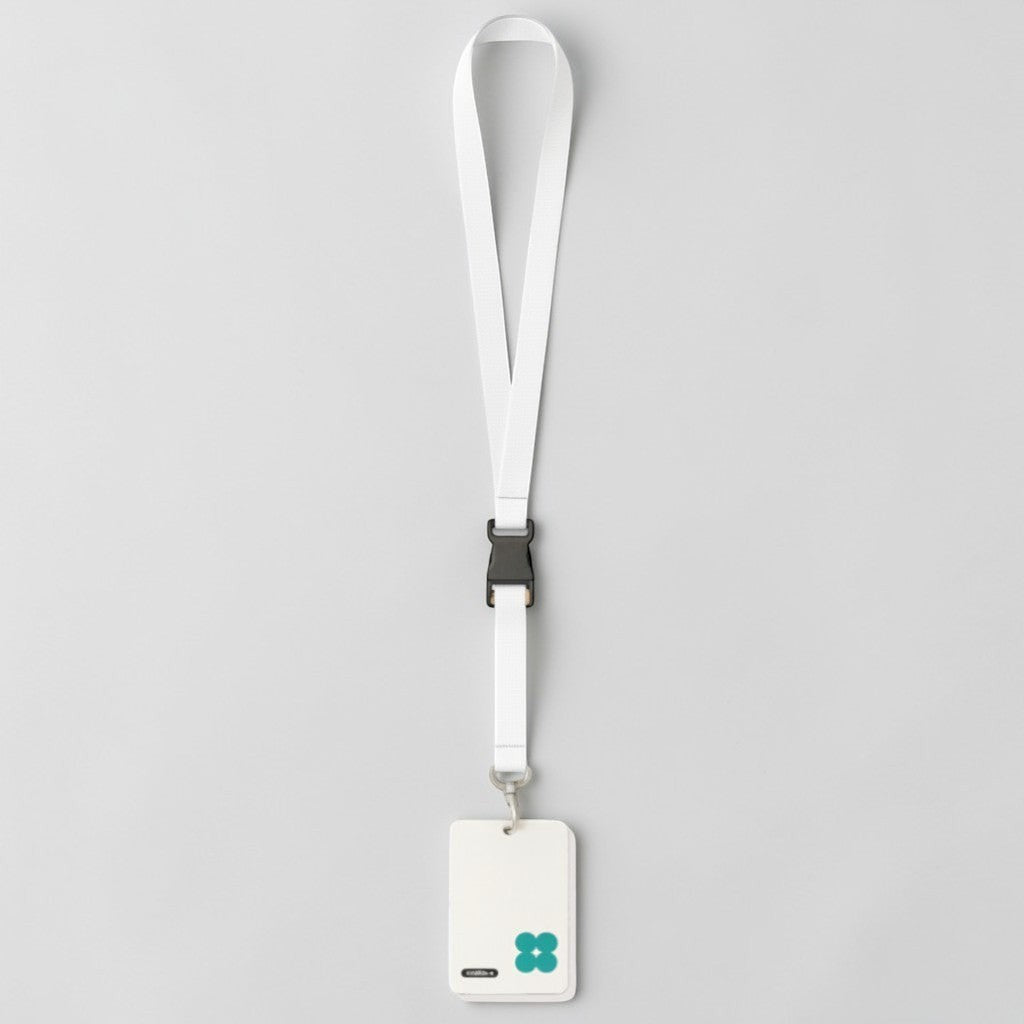 Stockka black polyester lanyard with adjustable buckle and clear PVC ID card holder.