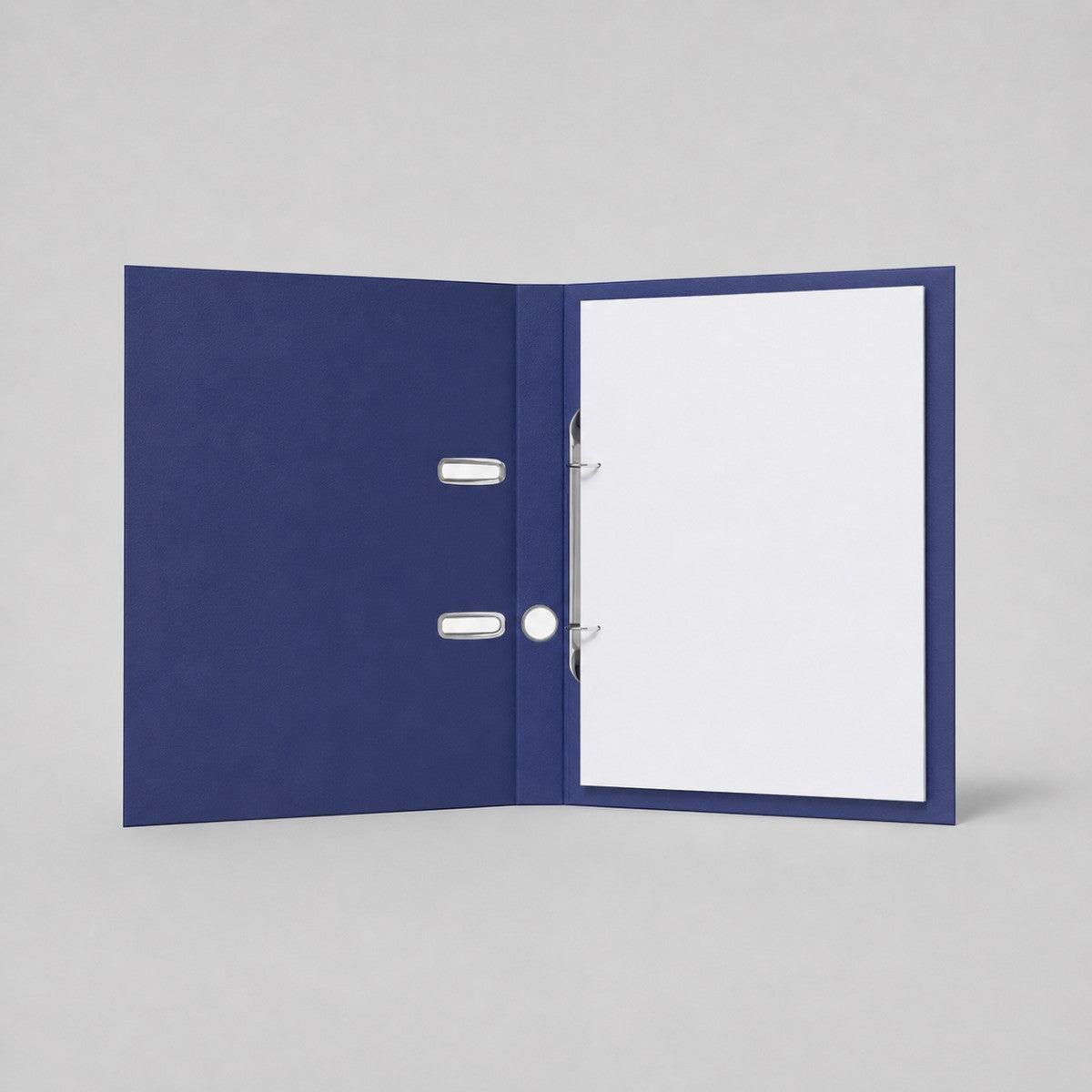 Stockka blue hard cover portfolio binder with two metal rings and document slots, made of cardboard.