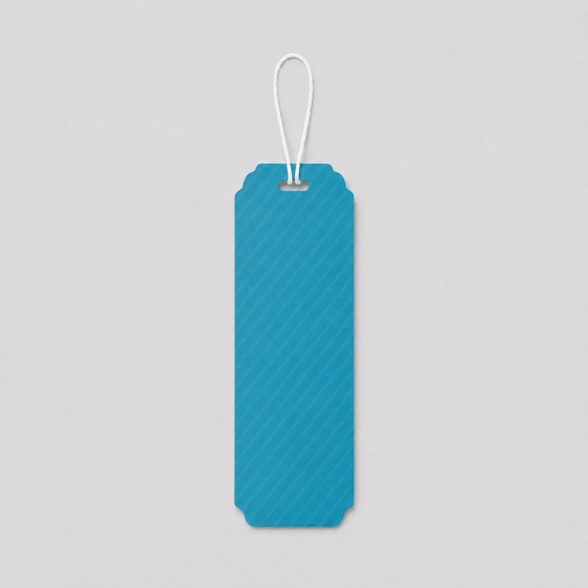 Stockka blue diagonal striped bookmark with white string loop and rounded corners