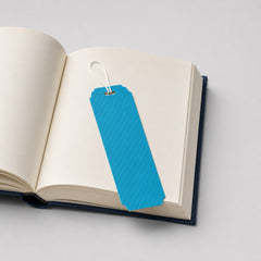 Stockka blue striped custom bookmark with white string loop, made of coated paper or SBS cardboard.
