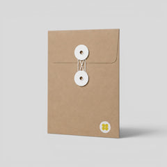 Stockka brown kraft paper envelope with white string and disc closure for elegant document storage