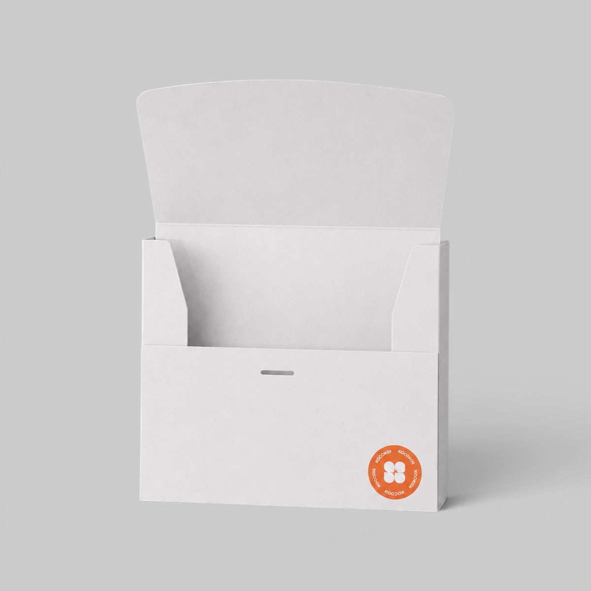 Stockka white matte cardboard presentation folder with front flap closure and internal tabs for secure packaging
