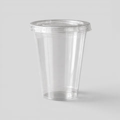 Stockka clear PET plastic cup with flat lid, ideal for cold drinks like iced coffee, smoothies, and juices.