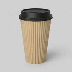 Stockka corrugated kraft paper cup with black lid, 300gsm, perfect for hot beverages.