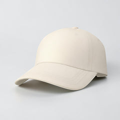 Stockka classic baseball cap in cream cotton with a blue asterisk logo. Adjustable unisex fit.