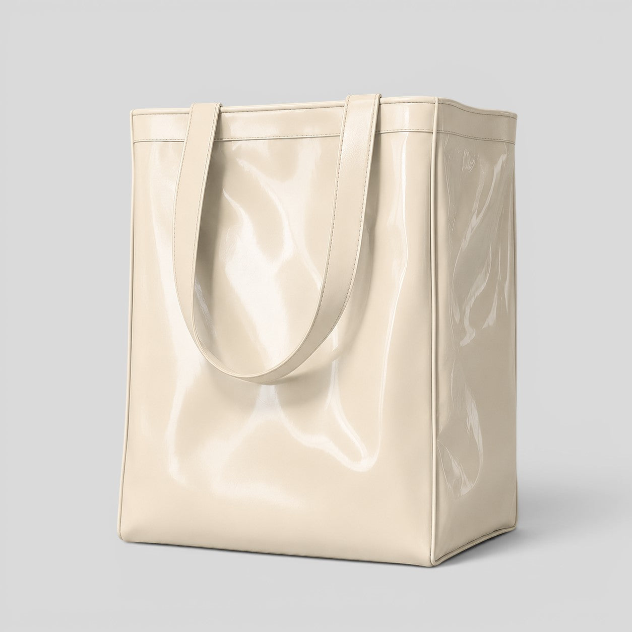 Stockka cream PVC tote bag with reinforced handles, ideal for shopping and events.