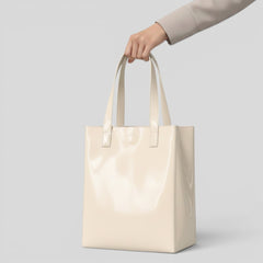Stockka cream PVC tote bag with reinforced handles, ideal for shopping and events.