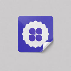 Stockka custom designed seal sticker, blue with white logo, premium coated sticker paper