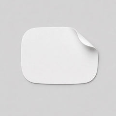 Stockka white custom shape sticker with rounded corners, ideal for branding products and packaging.