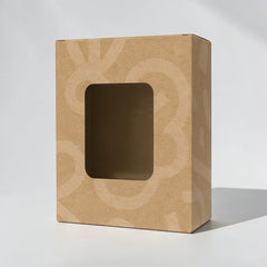 Stockka rectangular cardboard box with wide front display window and subtle pattern, ideal for retail packaging.