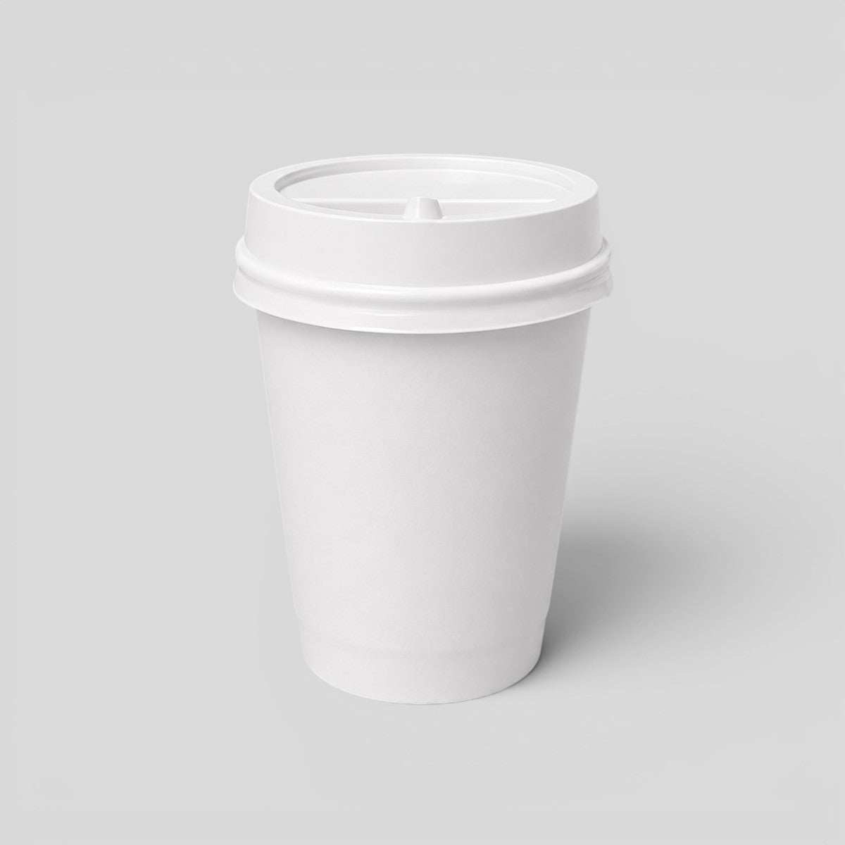 Stockka double-walled white paper coffee cup with a white lid, ideal for hot beverages.