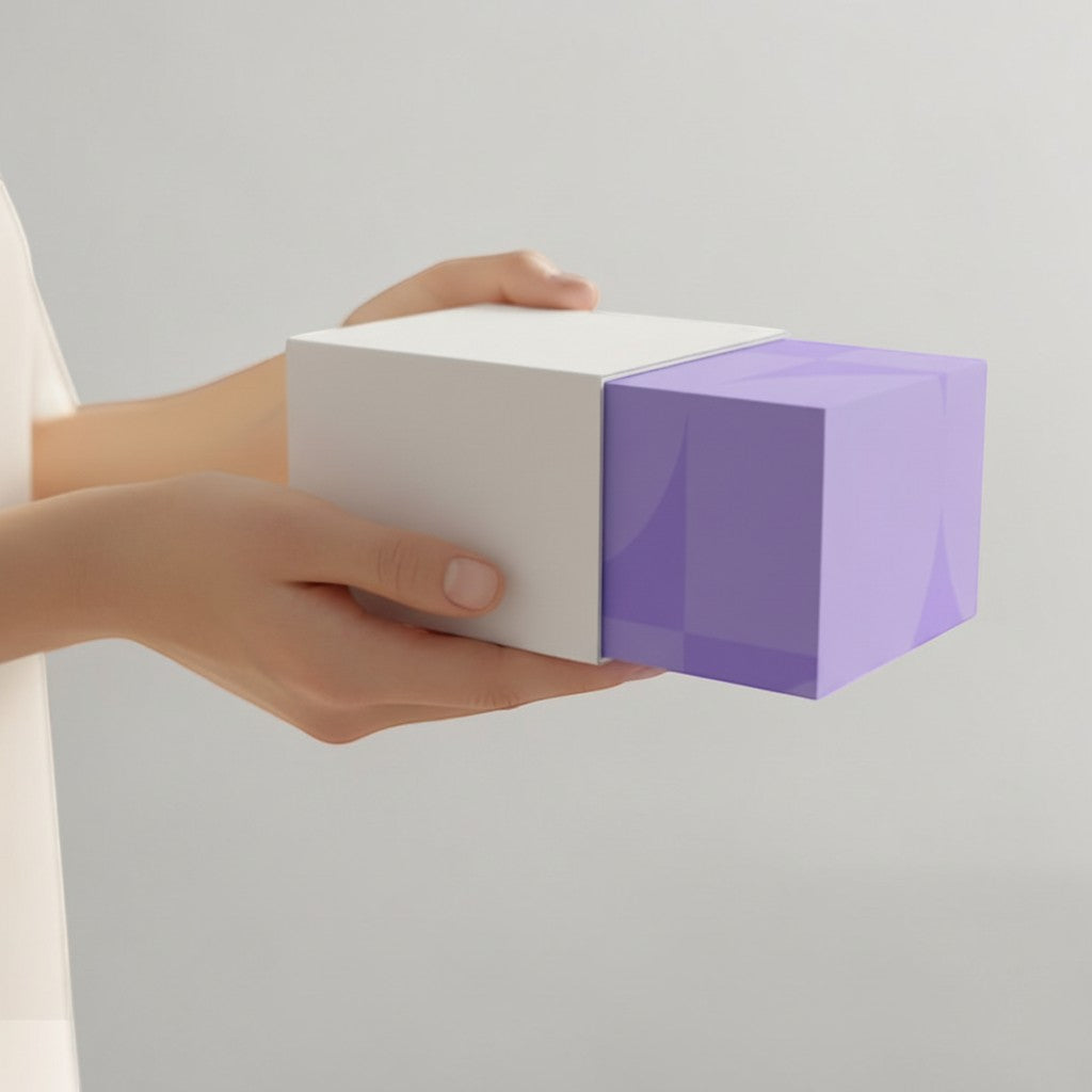 Stockka white drawer gift box with a glossy purple insert, perfect for boutique packaging or small luxury items.