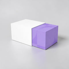 Stockka white drawer box with a glossy purple insert sleeve, perfect for boutique packaging.