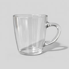 Stockka clear glass mug with a wide, flared design and 475ml capacity, perfect for lattes and tea.