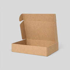 Stockka wide folding mailer box, made of recycled corrugated cardboard, ideal for shipping and marketing packages.